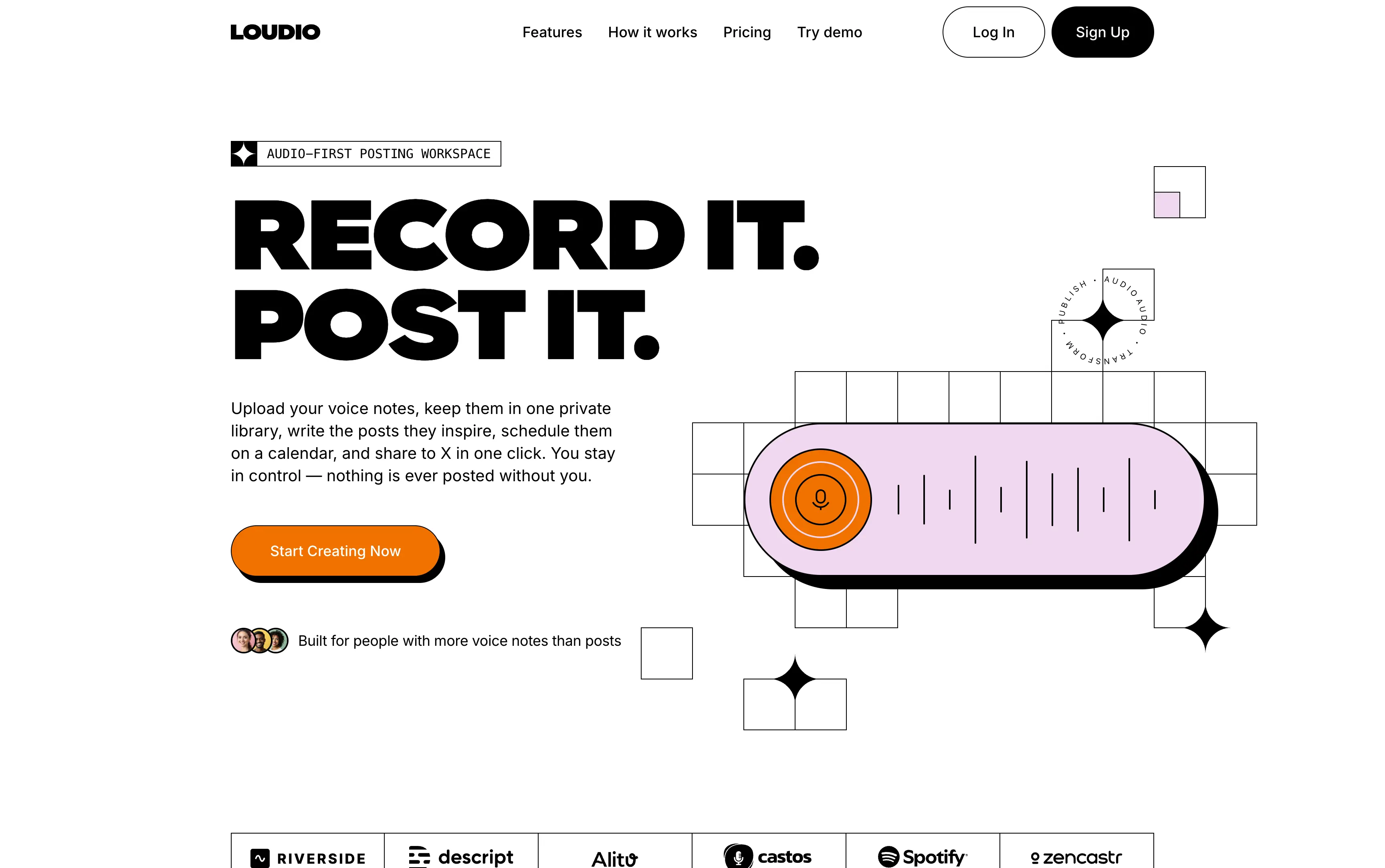 Voice Post Scheduler SaaS website + product UI website preview