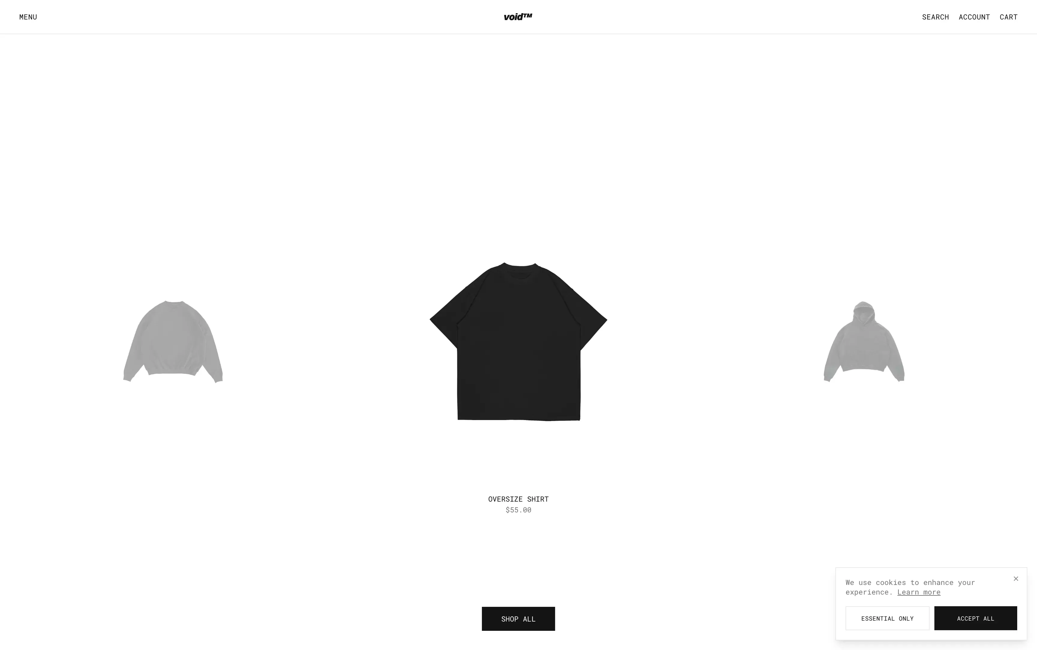 VOID Streetwear storefront website preview